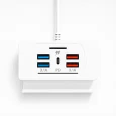 Carregador de Parede 5 em 1 USB-C e USB-A 3.1A Rápido Compatível com iPhone Samsung Xiaomi