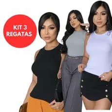 Kit 3 Regatas Femininas Ribana Canelada Blusinha