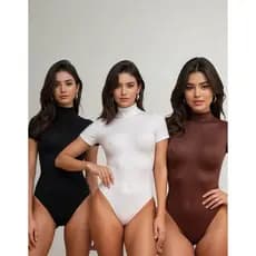 Kit Body Manga Curta Gola Alta Feminino Suplex moda inverno verão