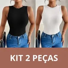 KIT Com 2 Blusas Regata Feminina Canelada Blusinha Basica Regatinha Algodão Ribana Premium Promoção