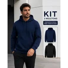Kit 2 Blusas Moletom Flaneladas Com Capuz Canguru Inverno