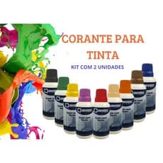 Corante Liquido para Tinta 50ML Kit com 2 Unidades Várias Cores Universo
