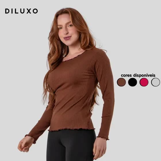 Blusa Manga Longa Feminina Acabamento Franzido Inverno