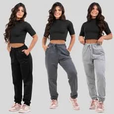 KIT 3 Calça Jogger Feminina Moletinho Inverno Confortável