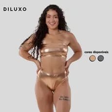 Biquíni Tomara que Caia Laminado Feminino Brilhoso Carnaval Fantasia Metalico