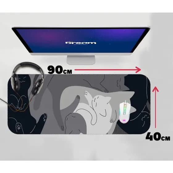 Mouse Pad Gamer Gatinho chinês 90x40 70x30 60x40 gato cute mousepad extra grande