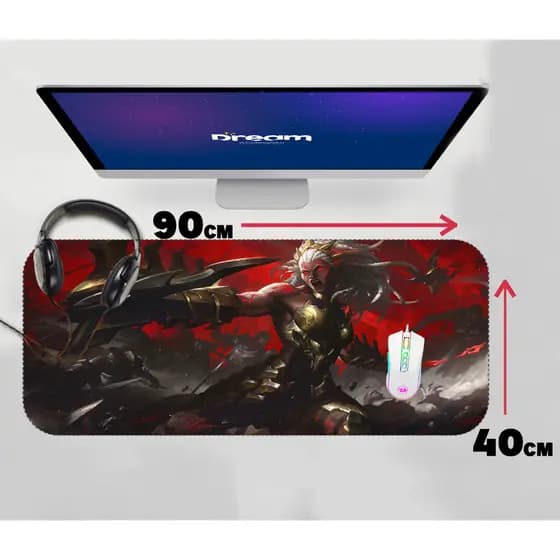 Mouse Pad Gamer Ambessa League of Legends LOL Extra Grande 90x40 Personalizado borda costurada mousepad