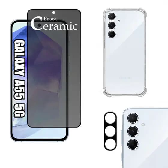 KIT Para Samsung A55 5G | Película Privacidade Fosca 9D - Capa - Película da Câmera 3D