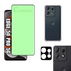 KIT Para Edge 50 Pro 5g Película Cerâmica 9D + Capa + Câmera