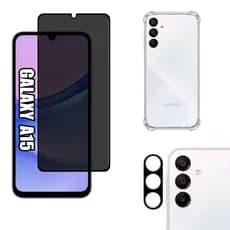 KIT P/ Galaxy A15 Película de Privacidade 3D + Capa + Câmera