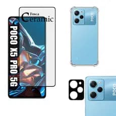 KIT Para Xiaomi Poco X5 Pro 5g | Película de Cerâmica Fosca 9D - Capa Anti Impacto - Película da Câmera 3D