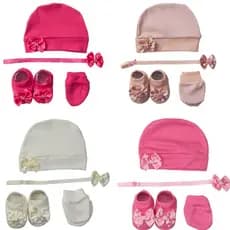Kit Meia Laço com Touca Luva e Prendedor de Chupeta Kit 4 peças