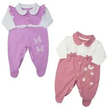 Kit 2 Macacão Bebê Menina Manga Longa  Confort Malha Bordado