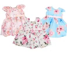 Kit com 3 Vestidos Bebê e Infantil Tamanhos P-M-G Estampados com Faixa de Cetim