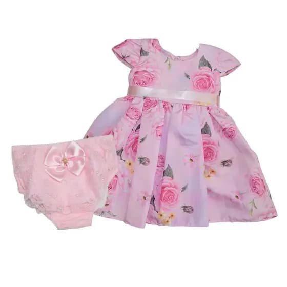 Kit Vestido Verão Bebê Menina com Calcinha Laço