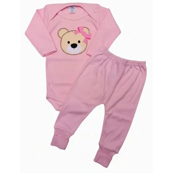 Conjunto Bebê Menina Body e Mijão Canelado Estampa Ursinha