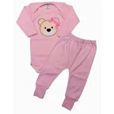 Conjunto Bebê Menina Body e Mijão Canelado Estampa Ursinha