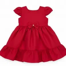 Vestido Bebê Menina Natal Vermelho com Laço.