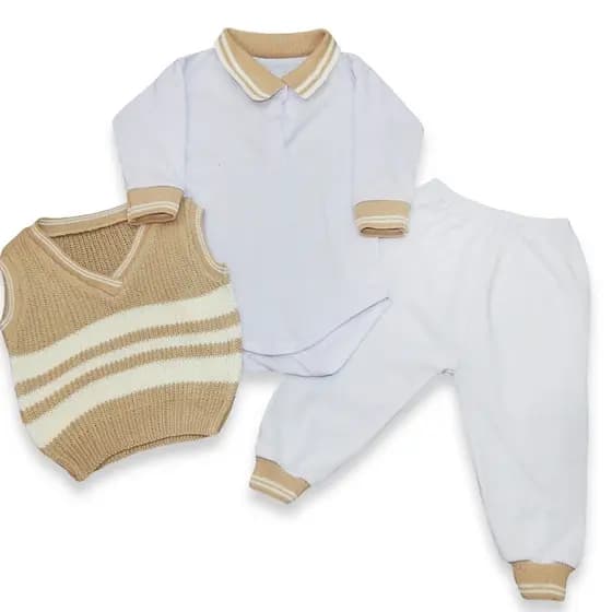Conjunto Pagão Bebê Menino De Tricô Frio Recém Nascido 3 peças