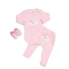 Body Bebê Calça Menina(o) e Sapatinho Bordados Kit 3 peças
