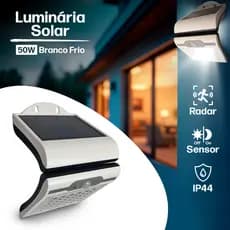 Luminária LED Solar Externa Arandela Jardim 36 LEDs Branco Frio com Sensor de Movimento de Parede