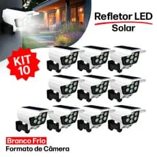Kit 10 Refletor Solar com LED  Sensor de Movimento Câmera Falsa IP66 Externa Luz Fria Prova Dágua
