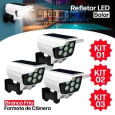 Refletor Solar com LED  Sensor de Movimento Câmera Falsa IP66 Externa Luz Fria Prova Dágua
