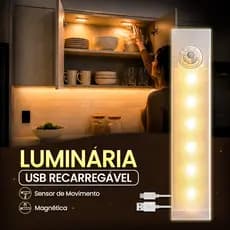 Luminária LED USB Recarregável com Sensor de Movimento Base Magnética Sem Fio