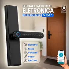 Fechadura Digital Eletrônica 5 em 1 Biométrica Senha Cartão App Tuya Bluetooth