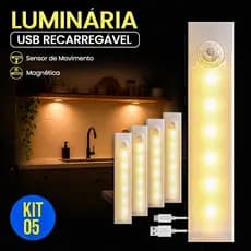 Luminárias LED USB-C Recarregável com Sensor de Movimento Base Magnética ímã