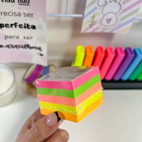 Bloco De Notas Adesivas Sticky Notes Neon 5,1x5,1cm 400 Fls Marcador Lembrete Escritorio Escola