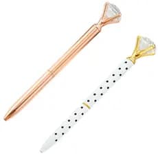 Caneta Esferográfica Retrátil Luxo - Diamante - Rose Gold | Branco com Bolinhas