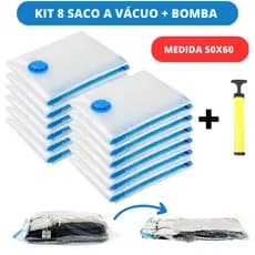 Kit 10 Sacos a Vácuo 50x60 + Bomba Zíper Oraganizador Para Guarda Roupas viagem mala