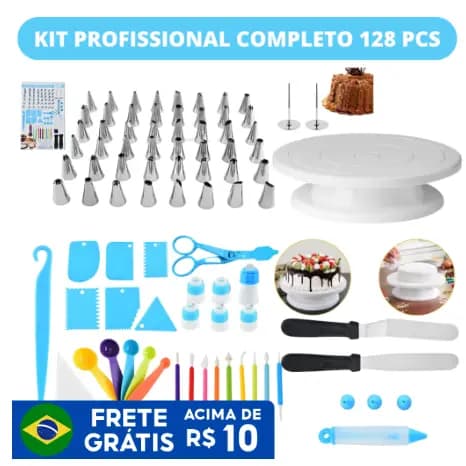Kit Confeitaria Profissional 128 Peças Bailarina Giratória Bicos Inox Manga Espátulas Raspadoras Decoração Bolo