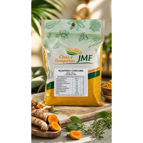 Chás e Temperos JMF Açafrão Cúrcuma 250g Tempero Versátil Para Receitas Mais Coloridas
