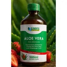 Aloe Vera 7 Elementos com Vitaminas C e E Sabor Morango 500ml Suplemento Alimentar Líquido