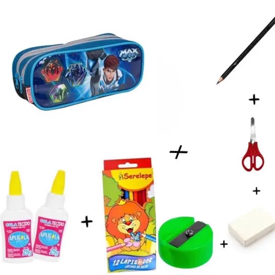 kit Estojo Escolar Max Steel Duplo Ref 063895 Sestini volta as aulas