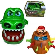 Kit 2 Brinquedos Jogo Pula Pirata Barril E Jacaré Clocodilo Morde Dedo
