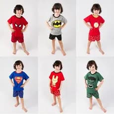 Pijama Infantil Masculino Heróis Camisa Meia Manga e Short Conjunto Herói