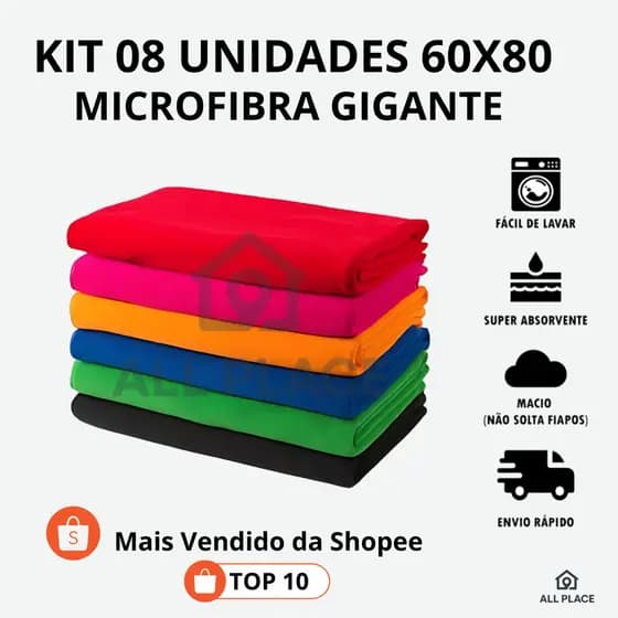 08 Un Pano De Chao Microfibra Gigante 60x80 Multiuso Limpeza Prato Carro Atoalhado Absorvente Toalha