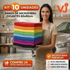 Kit 10 Toalha Microfibra 60x80 Limpeza Carro Pano De Chão Grande Seca Rápido