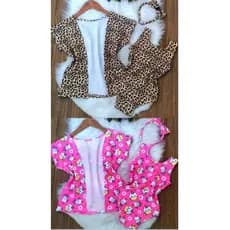 kit com 6 itens ( 2 kimono+2 maiô+2 acessórios para o cabelo)