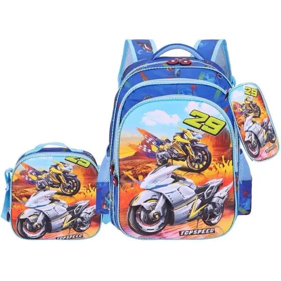 Kit 3 Em 1 Mochila Infantil 3D PU Escolar Saco Conjunto Menino Bonito Dos Desenhos Animados Do Bebê