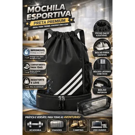 Mochila Esportiva Impermeável Grande Academia Viagem Masculina Compartimento Tênis Organizador