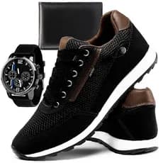 Kit Tenis Sapatenis Conforto Casual Com Carteira + Relógio