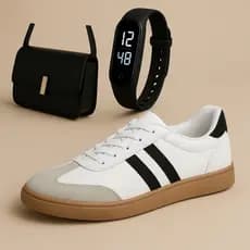 Kit Tênis Feminino Samba Casual + Bolsa Transversal com Relógio Digital Fino Super Oferta
