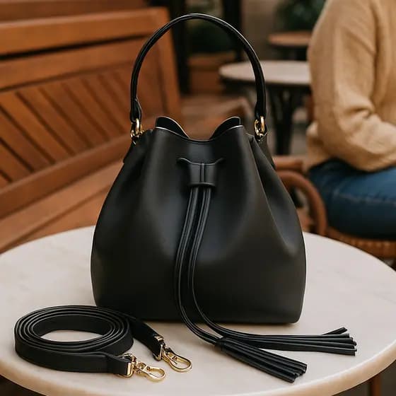 BOLSA FEMININA SACO DUAS ALÇA TRANSVERSAL DE MÃO PRETA