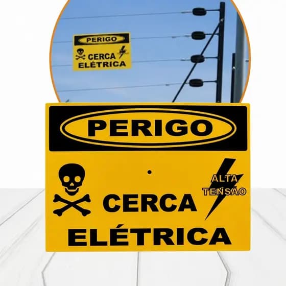 5 Placas Sinalização Cerca Elétrica Plástico