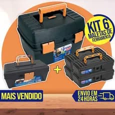 Kit 6 Maleta de Ferramentas Caixa Grande Jogo Ferramenta Organizadora Multiuso Resistente Cabe Makita Parafusadeira