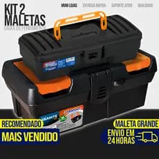 Kit 2 Maletas Caixa de Ferramentas Grande Reforçada Multiuso Organizador Tática Resistente Cabe Makita Parafusadeira
